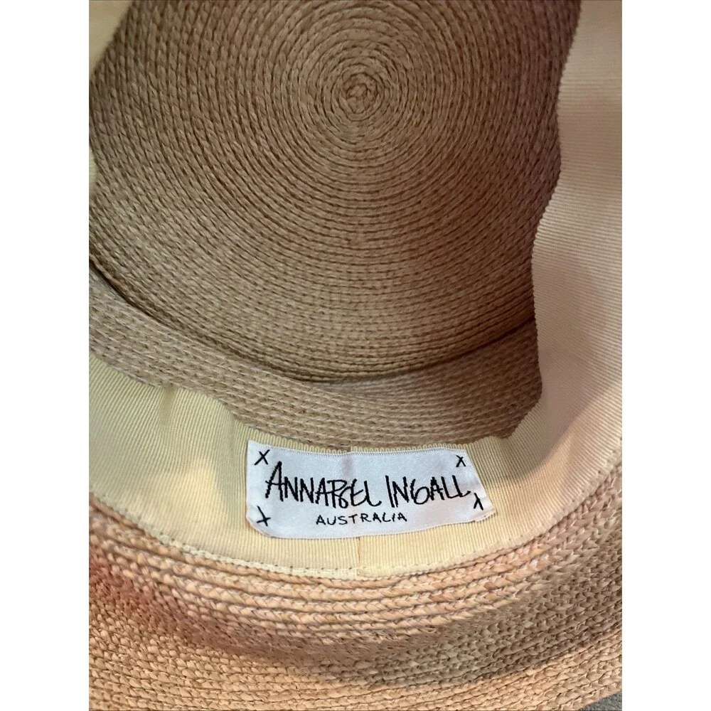 Annabel Ingall Tan Straw Sun Hat Wide Brim Black Ribbon Packable Australia